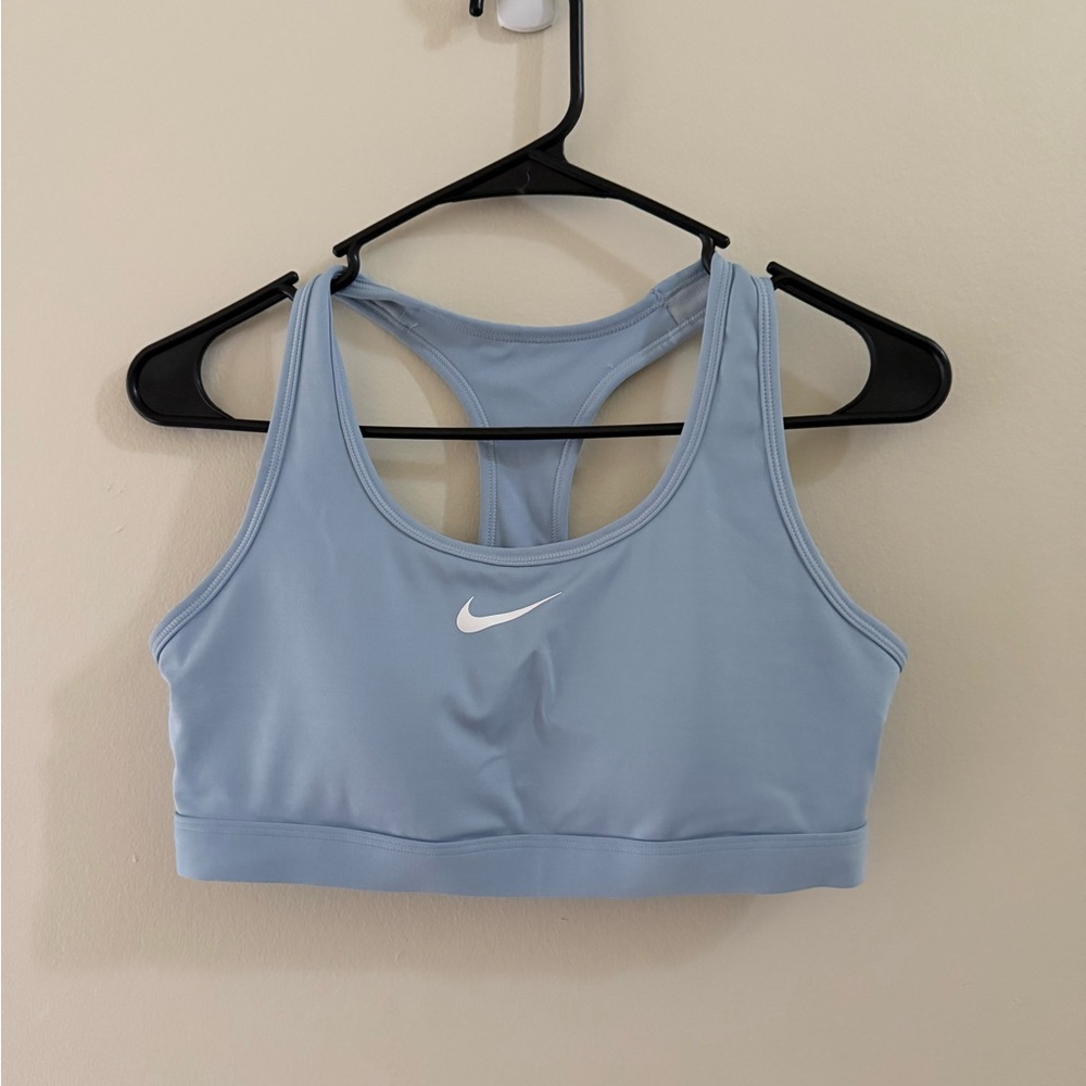 Nike Light Blue Racerback Sports Bra with White Swoosh